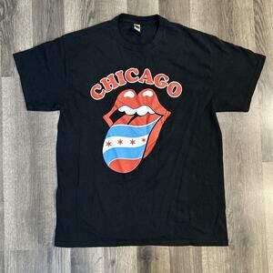 Chicago Flag Tongue Rolling Stones Black T Shirt Men’s Size Large